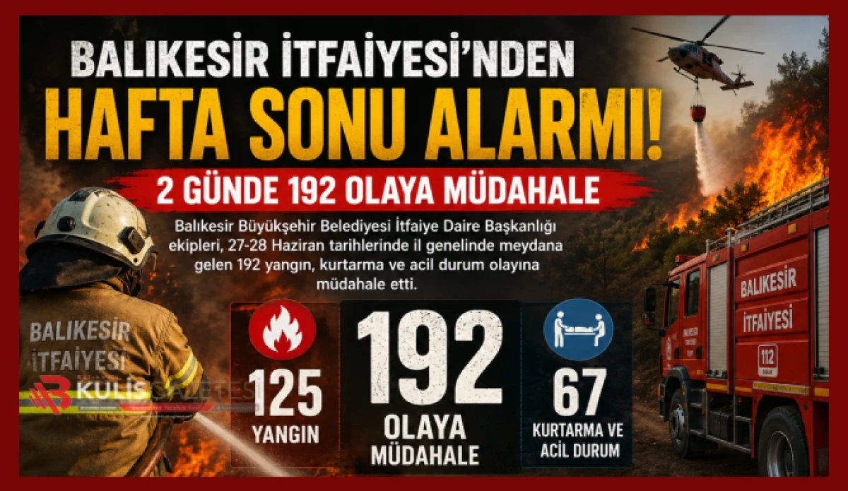 Balıkesir İtfaiyesi'nden Hafta Sonu Alarmı: 2 G&uuml;nde 192 Olaya M&uuml;dahale