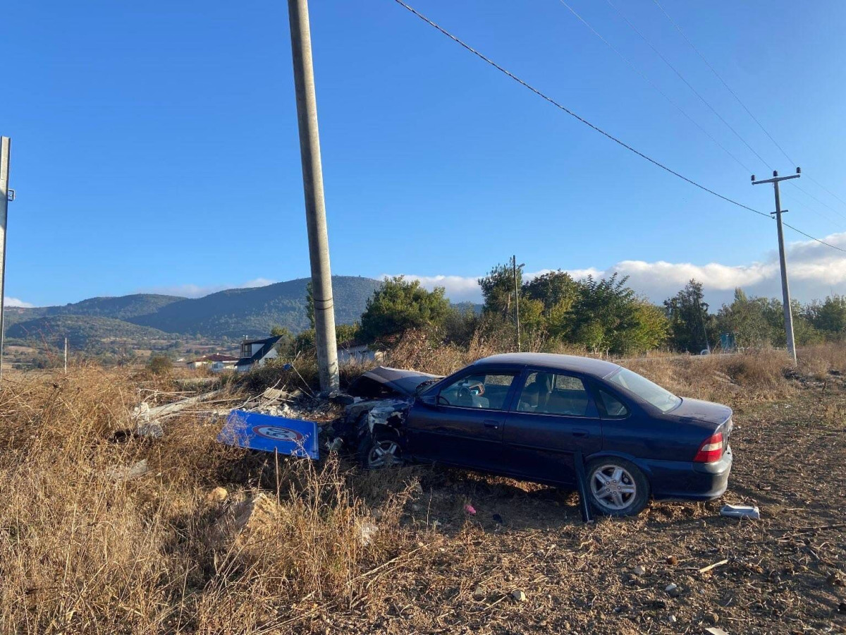 Bilecik'te tarlaya uçan araç hem elektrik direğine hem de hız sınırı tabelasına çarparak durabildi