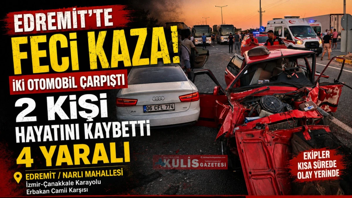 Edremit'te Feci Kaza: İki Otomobil &Ccedil;arpıştı, 2 Kişi Hayatını Kaybetti, 4 Yaralı