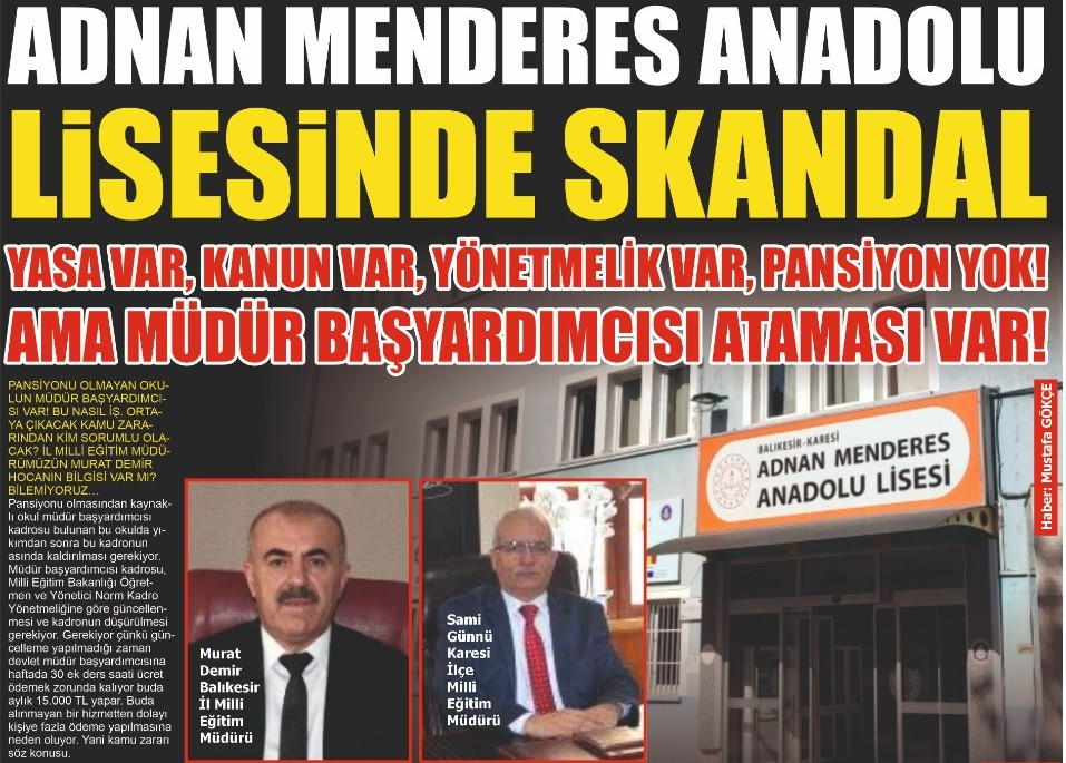 YASA VAR, KANUN VAR, YÖNETMELİK VAR, PANSİYON YOK! AMA MÜDÜR BAŞYARDIMCISI ATAMASI VAR!